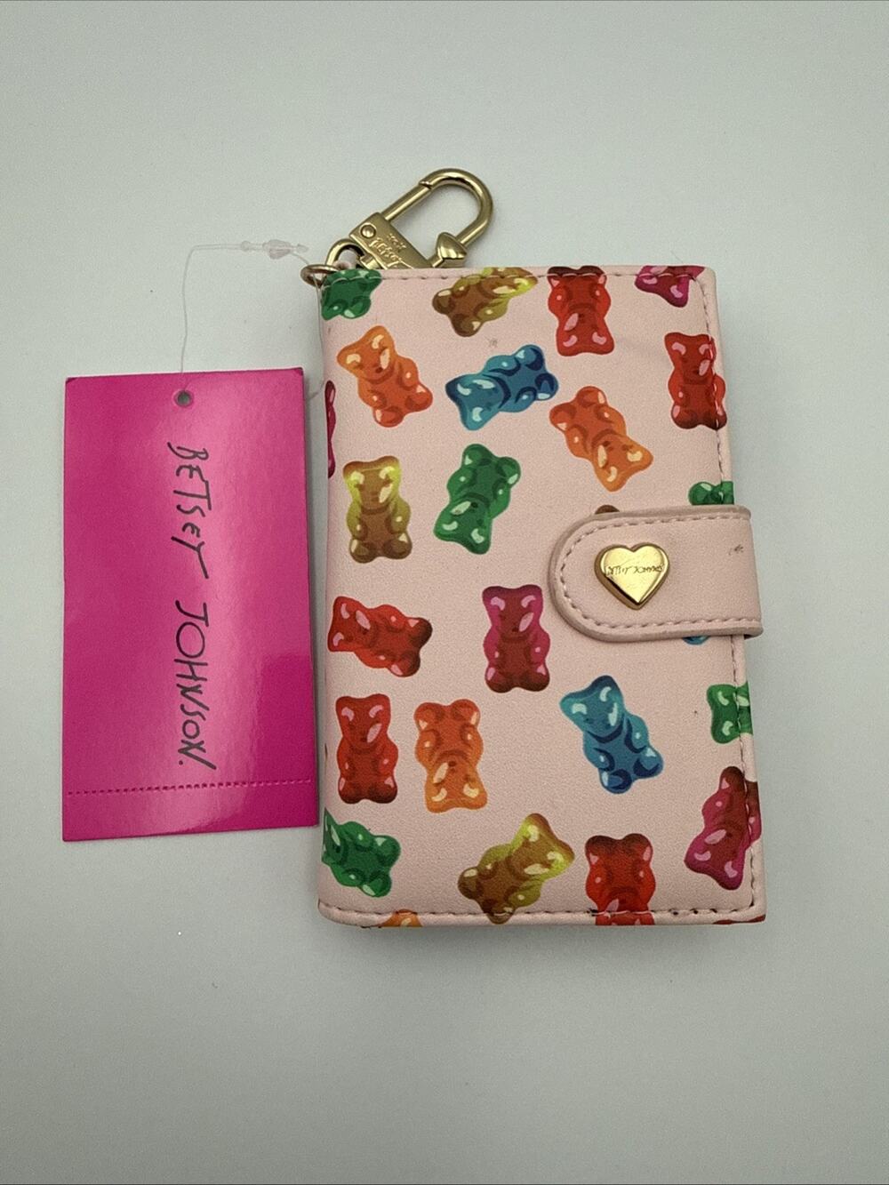Betsey Johnson Blush Multi Card Case Wallet With Key Ring Gummy Bear Print NWT